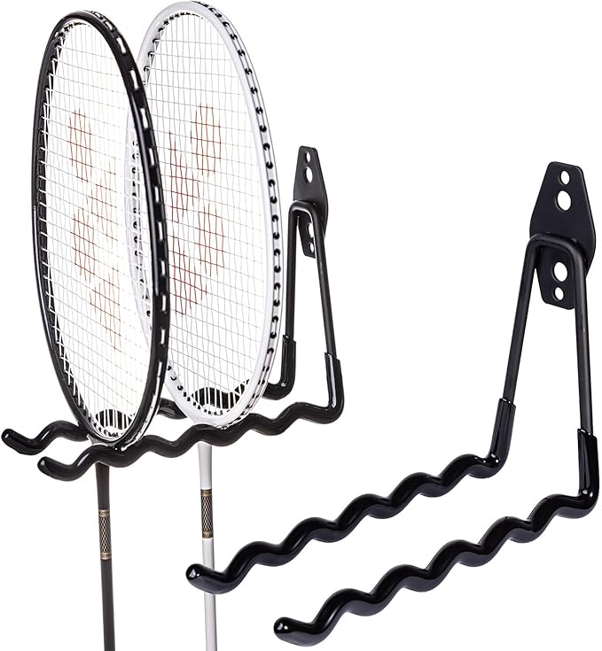 2 Packs Garage Wall Hooks Heavy Duty Hanger,Wall-Mounted Metal Badminton Racket Holder, Tennis Racket Holder Organizer, Hooks for Cables, Ropes and Hoses,Extension Cord Holder (Black)