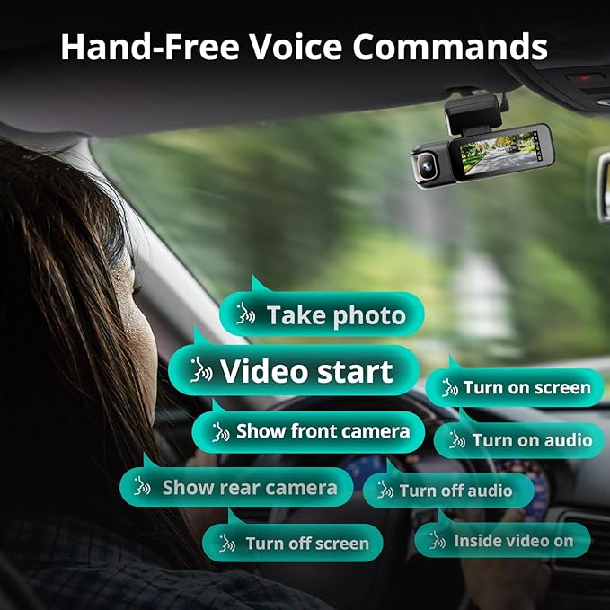4K 3 Channel Dash Cam Front and Rear/Inside, 360°Dash Camera with 3.18" Touch Screen, Night Vision Dashcam, Built-in GPS, 5.8G WiFi, Voice Control, 24/7 Parking Mode Car Camera, Free 128GB Card
