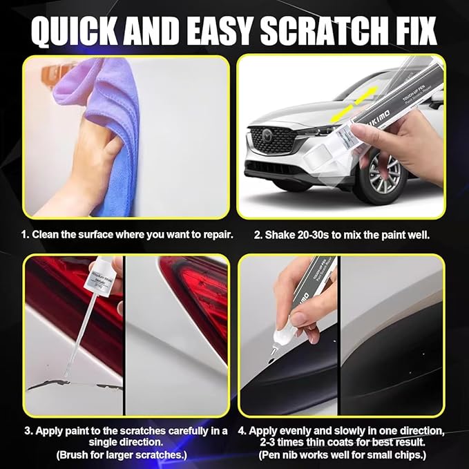 KIKIMO for Mazda Touch Up Paint(Snowflake White Pearl Mica(25D)), Car Paint Repair Kit for Mazda, 2 In 1 Scratches Repair with Pen Tip and Brush, Color-Matched for Quick & Easy Fix