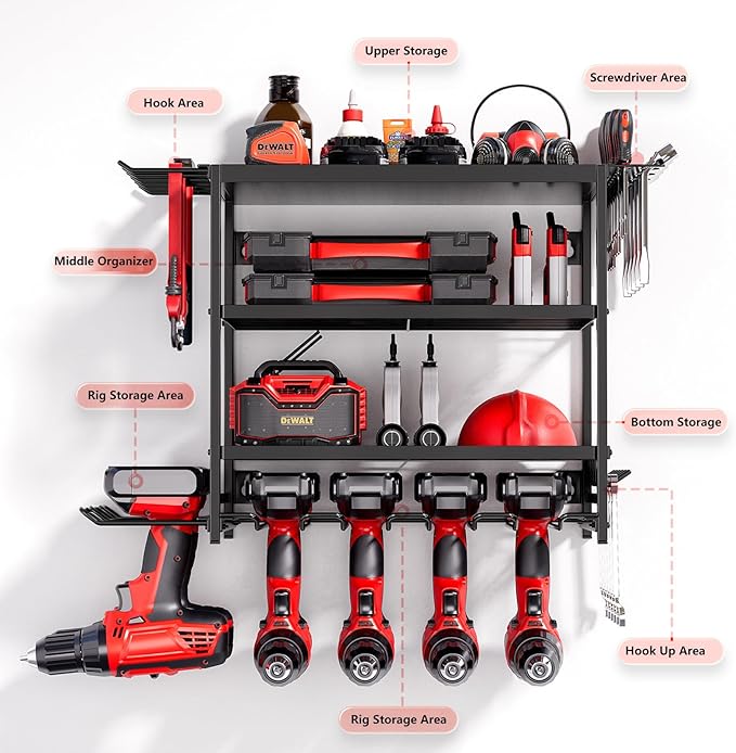 Power Tool Organizer - Garage Tool Holder and Storage (Black, B)