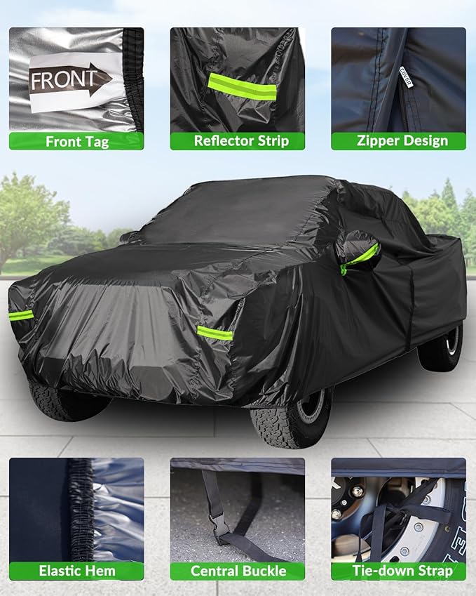 Pickup Truck Cover Waterproof All Weather, Outdoor Indoor Truck Protection Cover for Ford f150 / Chevy Silverado/Dodge Ram 1500 Truck Tarp Cover Black(Length 210 to 230 inch)
