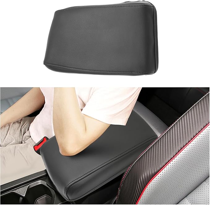 SXCY for 2024 VW Tiguan Armrest Cover for Volkswagen Tiguan 2024 Accessories 2018-2022 2023 2024 Tiguan Center Console Cover 2024 Tiguan Middle Console Cover (Black Leather Cover)