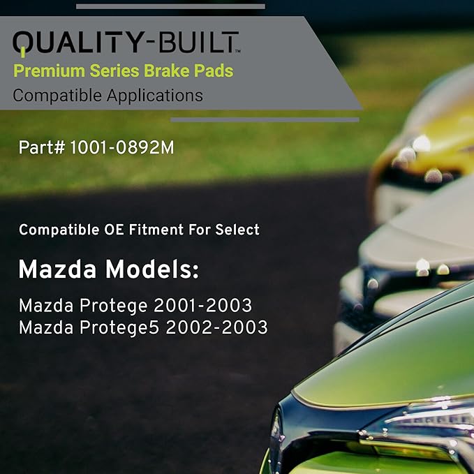 Premium Semi-Metallic Rear Brake Pads (1001-0892M) Compatible with Mazda Protege 2001-2003, Mazda Protege5 2002-2003
