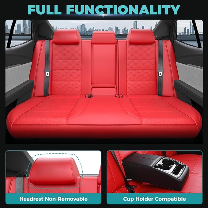 Leather Seat Covers for Toyota Camry 2025 LE SE Hybrid - Custom Fit Car Seat Cover Full Set, Luxury Waterproof Interior Accessories, Breathable Automotive Cushion Protectors, Red