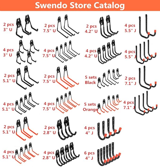 Wall Mount Utility Hooks Heavy Duty Steel Garage Storage Hanger Multi-Tools Holder Hanging Organizer (6 Pcs Black 4" Small J Hook)