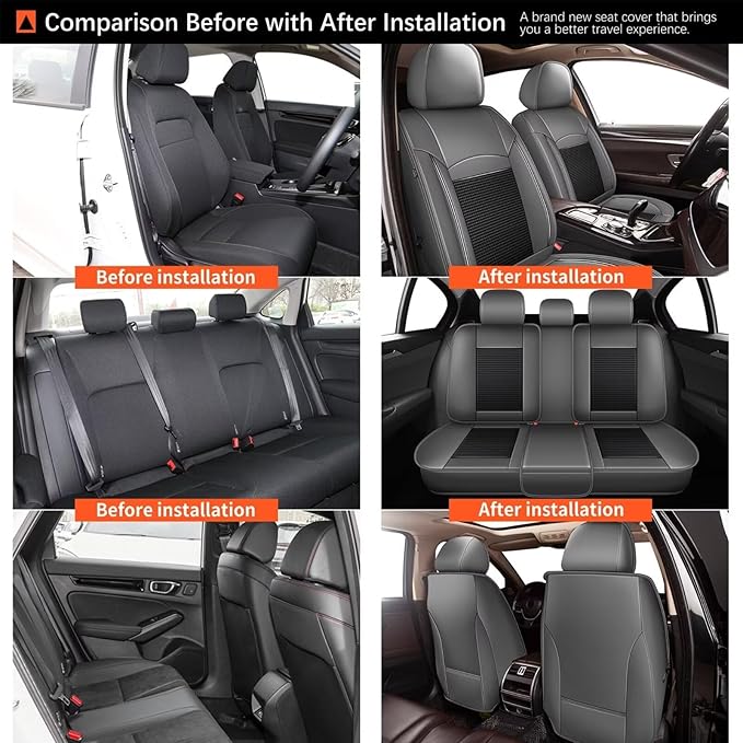 Seat Covers Fit for Toyota Camry: 2012-2025 Car Seat Covers Full Set 5 Seats Leather Ice Silk Breathable Waterproof Automotive Seat Cushion Protector (Black & Gray)