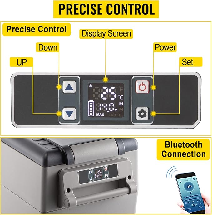 VEVOR CF35 Portable 37 Quart(35 Liter) 12 Volt App Control(-4℉~68℉), Car Refrigerator Dual Zone with 12/24v DC & 110-240v AC for Camping, Travel, Fishing, Outdoor or Home Use, Black+Gray