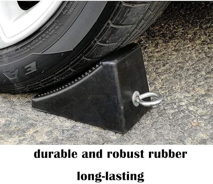 ROBLOCK Heavy-Duty Rubber Wheel Chocks with Eyebolt for Cars, RVs, Trucks, Trailers, and Vehicles, 2 Pack Anti-Slip Design Chocks Black Wheel Wedge, (6.5" x 3.75" x 4"), 2 Pcs