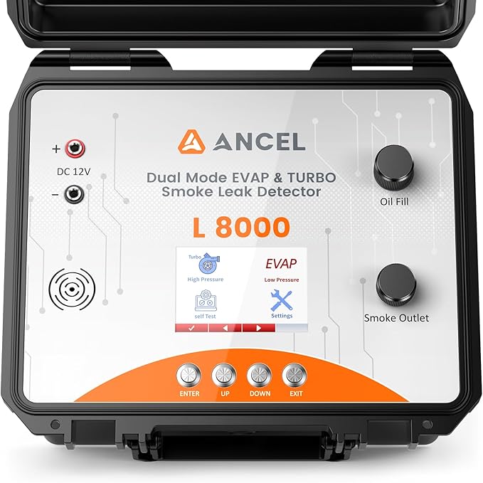 ANCEL L8000 Automotive Smoke Machine | Dual Mode Diagnostic Leak Tester for EVAP & Turbo Systems | Built-in Air Pump & Color LCD | Adjustable Pressure & Run Time | Compatible with Multiple Vehicles
