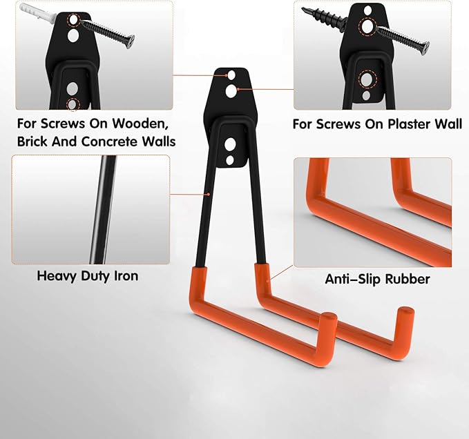 Intpro 12pack Steel Garage Storage Utility Double Hooks Organizer Heavy Duty Wall Mount Tool Holder for Organizing Power Tools Ladders Bulk Items