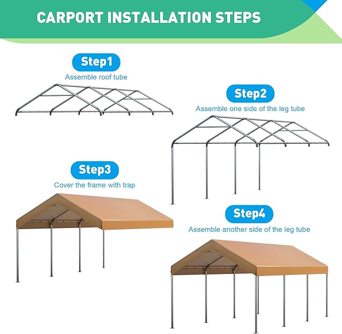 10X20 Ft Heavy Duty Carport Canopy, Portable Garage, Car Tents, Easy to Assemble, Reinforced Structure, with Hanging Edge, Applicable to Car, Bike, Boat, Party (Yellow)
