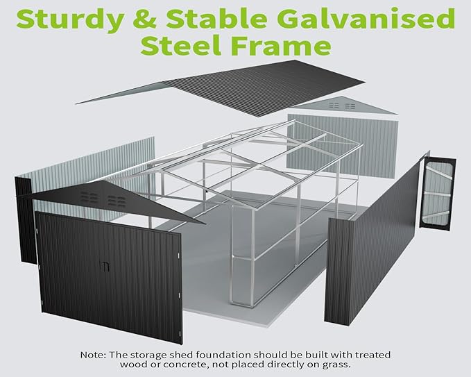 20 x 13 FT Outdoor Storage Shed, Large Metal Garden Shed with 2 Lockable Doors, Tool Shed Outdoor Storage with 4 Air Vents, Garage Shed Waterproof for Car, Truck, Bike, Garbage Can, Tool, Dark Gray