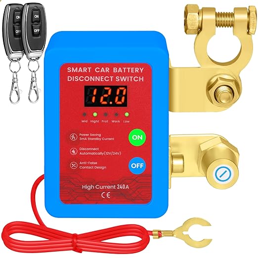 Kill Switch for Car-Remote Battery Disconnect Switch 12V,Upgrade Smart Voltage with LED Screen,Smart Voltage Car Kill Switch for Vehicle, RV, ATV, Truck, Boat (Blue)