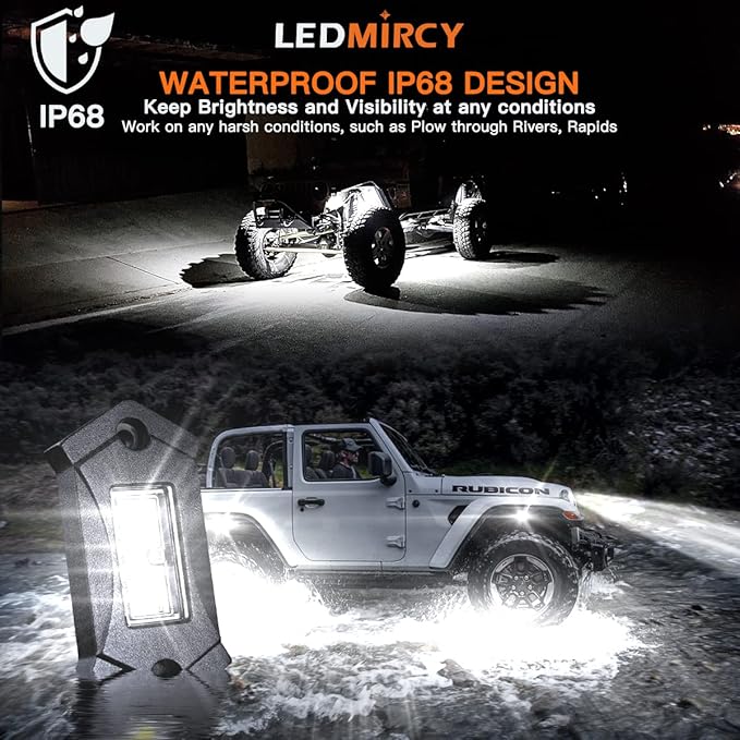 White Rock Lights,LEDMIRCY R3 Pure White LED Rock Lights Kit 16PCS with Switch Wire Harness for Trucks Off Road ATV UTV SUV RZR High Power Under Body Light Waterproof Shockproof Trail Rig Light