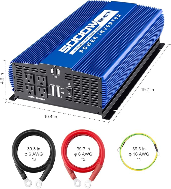 5000W Power Inverter 12V to 110V Car Inverter with 4AC Outlets 2USB Ports for Camping/Truck/RV/Home
