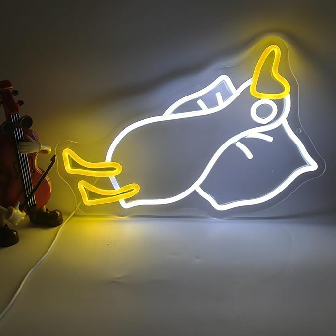 Lying Flat Duck Neon Sign,Cute LED Neon Light Sign for Wall Decor, Aesthetic Cartoon Neon Signs for Bedroom, Kids Room, Game Room, Studio, Café, Kawaii Duck Neon Sign for Cozy and Creative Spaces
