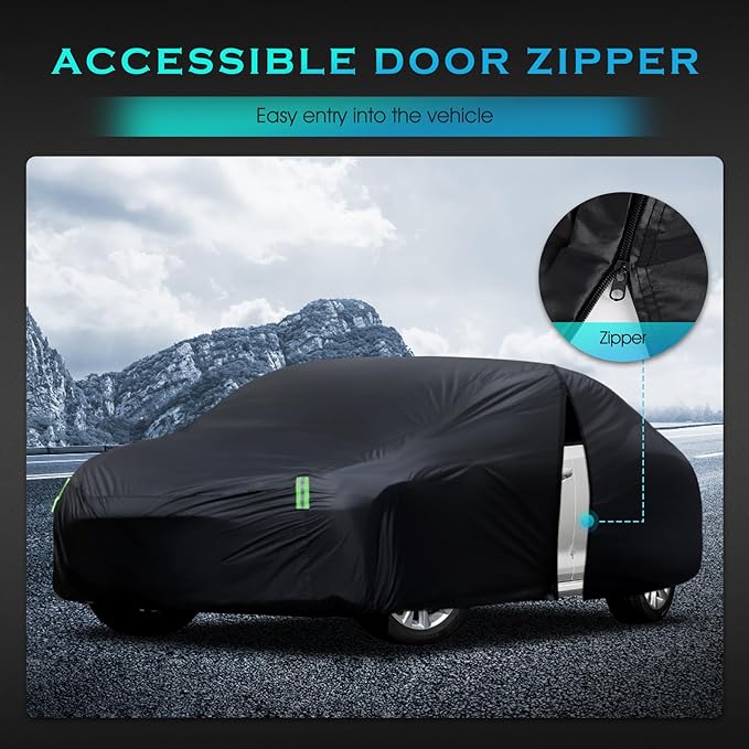 Car Cover Waterproof All Weather for Automobiles Full Exterior Covers Outdoor Rain Sun UV Protection w/Zipper, Size A2 Universal Fit for Honda Civic, Toyota Corolla, Hyundai Elantra,etc(178-186 inch)