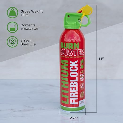 Lithium-Ion Fire Extinguishing Gel 3-Pack - Battery Fire Suppression Gel for Electronics, Stops Thermal Runaway, Non-Toxic, Eco-Friendly, 14oz Canister, Made in USA