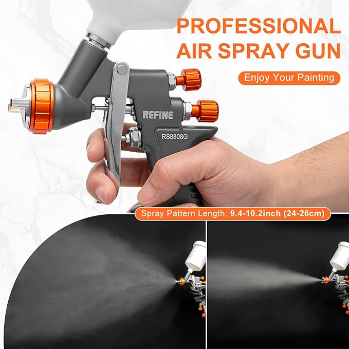 REFINE Air Spray Gun, Auto Paint Gun with 1.4mm Nozzle, Easy to Use Gravity Feed Paint Spray Gun, Professional Auto Body Paint Sprayer for Cars, House, Furniture Painting with Air Pressure Gauge