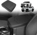 Muslogy Center Console Armrest Cover Compatible with 2024 Toyota Tacoma 2025+ 4Runner Accessories Armrest Lid Protector Vegan Leather Cushion Regular Thick(Black/Black Stitching)
