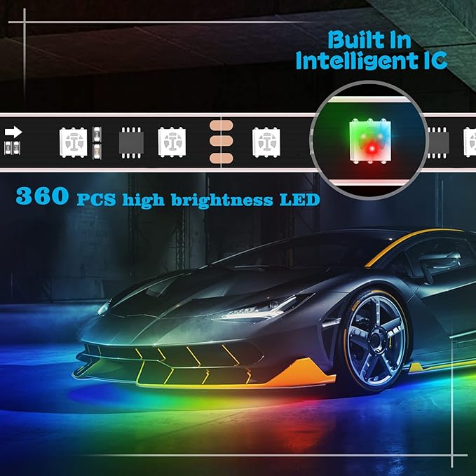 Car Underglow Lights Chasing Color, Upgraded Bluetooth Led Strip Light with Dream Color Chasing 212 Mode, Music Mode, DIY Mode, APP Control Underbody Strip Kit for Car, 35Inch & 47Inch, 6PC Pack