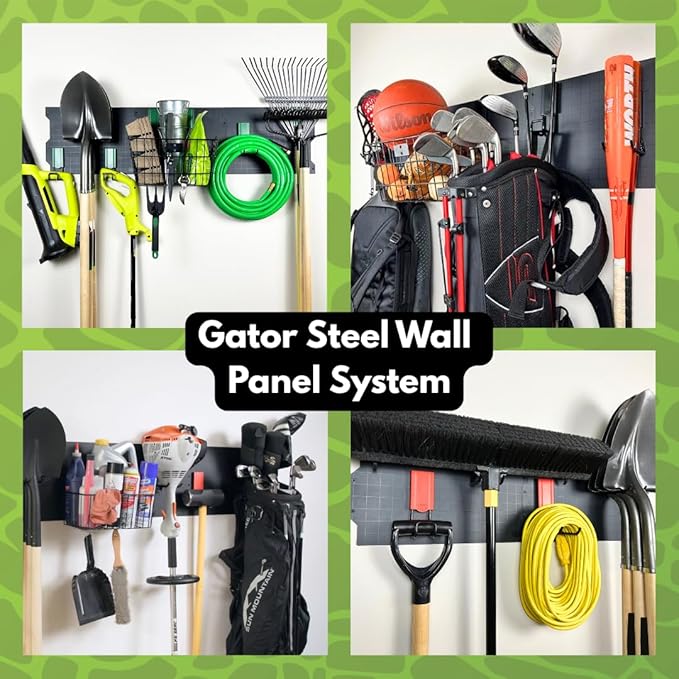 GATOR MAGNETICS Wall Panel Storage & Organization System Kit- Includes 3 Wall Panels and 6 Magnetic Hooks, Tool Rack, Heavy Duty Racks, Garage Storage Systems, Workshop Garage Organization