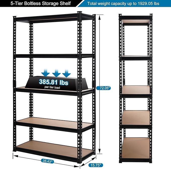 Garage Storage Shelves 35.43" W x 15.75" D x 72" H, 5 Tier Storage Rack Adjustable Black Metal Shelving for Warehouse, Pantry, Closet