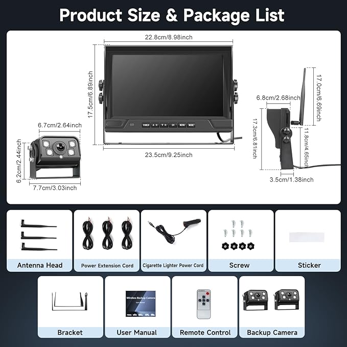 Hodozzy Wireless Backup Camera Digital System Kit, 9 Inch Dual Split Screen Monitor with Blind Spot Warning, IP 68 Waterproof 2 Backup Camera, Recording,Night Vision,Loop Record Trucks/RV/SUV