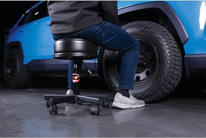 Performance Tool W85033 Extra-Thick Big Top Pneumatic Rolling Shop Stool for Mechanic Garages and Workshops, Black, 19x19x18.5-Inches