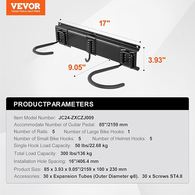 VEVOR Bike Storage Rack, 6 Bike Racks and 5 Helmets Hooks, Wall Mount Bike Storage Hanger, Home & Garage Organizer, Customizable for Various Bike Sizes, Adjustable Holder, Holds Up to 300 lbs, 85-inch