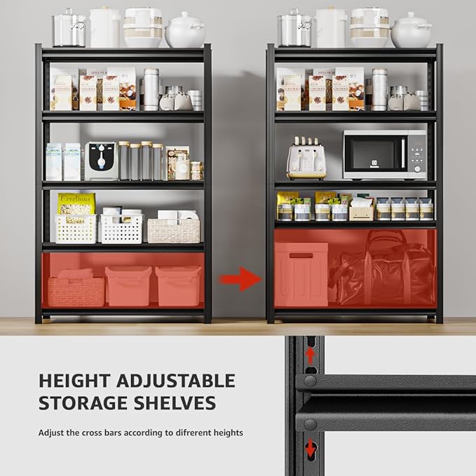 5 Tier Metal Shelving Unit, 72" H x 35.5" W Adjustable Storage Shelves, Heavy Duty Garage Shelves for Warehouse, Basement, Kitchen, Pantry, Living Room, 2500LBS, Black, 15.75" D