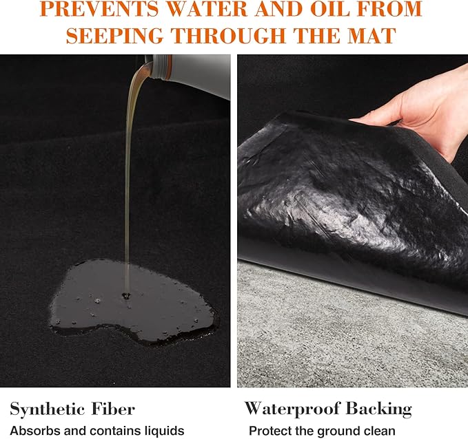 Extra Large 6.6 x 16.4ft Garage Floor Mat- Absorbent/Waterproof Oil Maintenance Mat to Protect Garage Floor Surface- Reusable Oil Spill Mat for Under Car Garage Shop Parking Floor Driveway (Black)