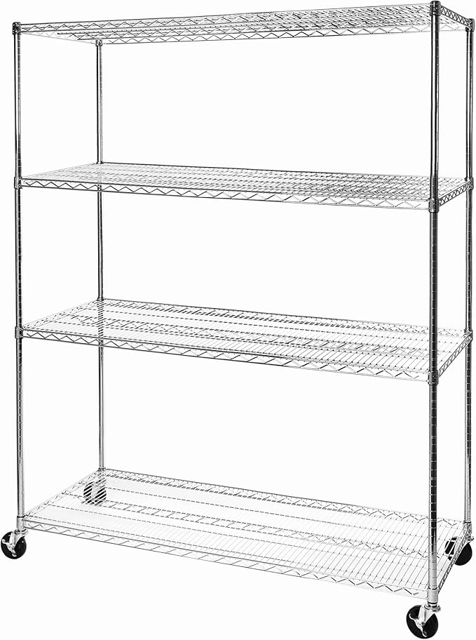 Seville Classics UltraDurable Heavy Duty NSF Solid Steel Wire Rack Storage Unit, Organizer for Garage, Warehouse, Office, Restaurant, Classroom, Kitchen, Steel, 4-Tier Shelving, 60" W x 24" D
