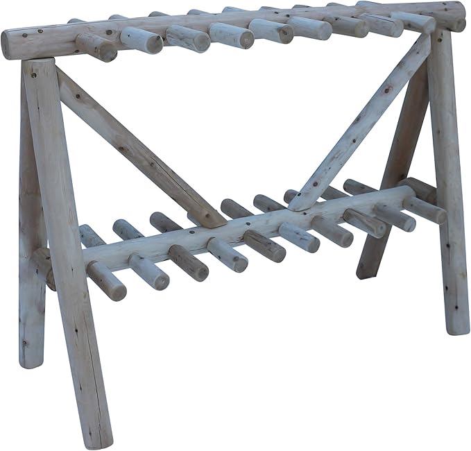 21-Place Freestanding Log Ski Rack Holder, Indoor & Outdoor Snowboard Racks, Standing Storage, Garage Racks for Snow Skis & Poles, Snowboard Rack Garage Storage Organizer - Natural + 15" Anchor Kit