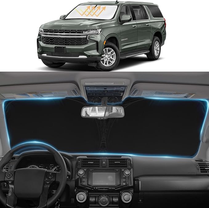 Windshield Sun Shade Sunshade for 2021-2023 2024 2025 Chevrolet Chevy Suburban Accessories Dual-Layer 240T Reflective Windshield Cover Front Window Protector Sun Visor Blocks UV Rays Keep Car Cooler