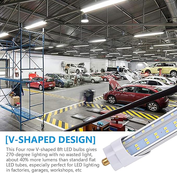 4 Pack, 120W 8ft Led Bulbs, 19500lm 6000k 8' Led Bulb, V Shaped Clear Cover T8 Led Tube Lights 8ft, T8 Led Bulbs 8 Foot, 8' Led Replacement for T8 T10 T12 F96t12 Fluorescent Tubes