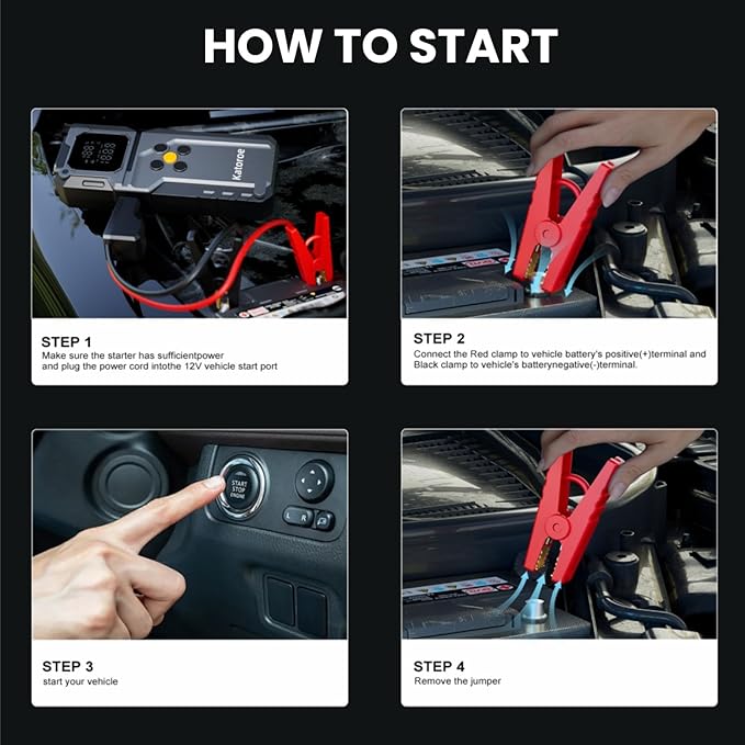 Jump Starter with Air Compressor, 5000A Jump Starter Battery Pack with 150PSI Tire Inflator, Portable Air Compressor, 12V Jump Starter for 9.0L Gas 7.0L Diesel Engines, Jumper Cables, Flashlight