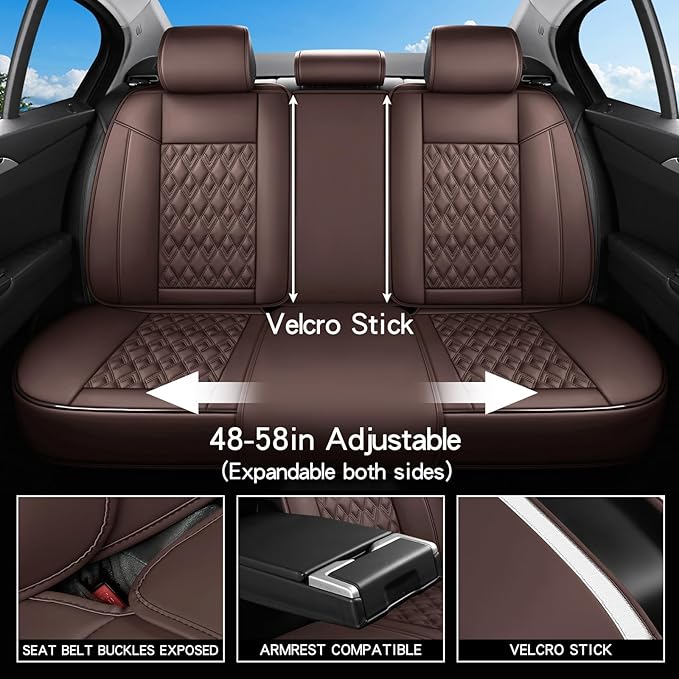 Car Seat Covers Full Set, Leather Seat Covers for Cars, Car Seat Protector Waterproof, Non-Slip Car Interior Covers Fit for Most Cars, SUV, Vans, Trucks,5Seaters,Full Set,Brown
