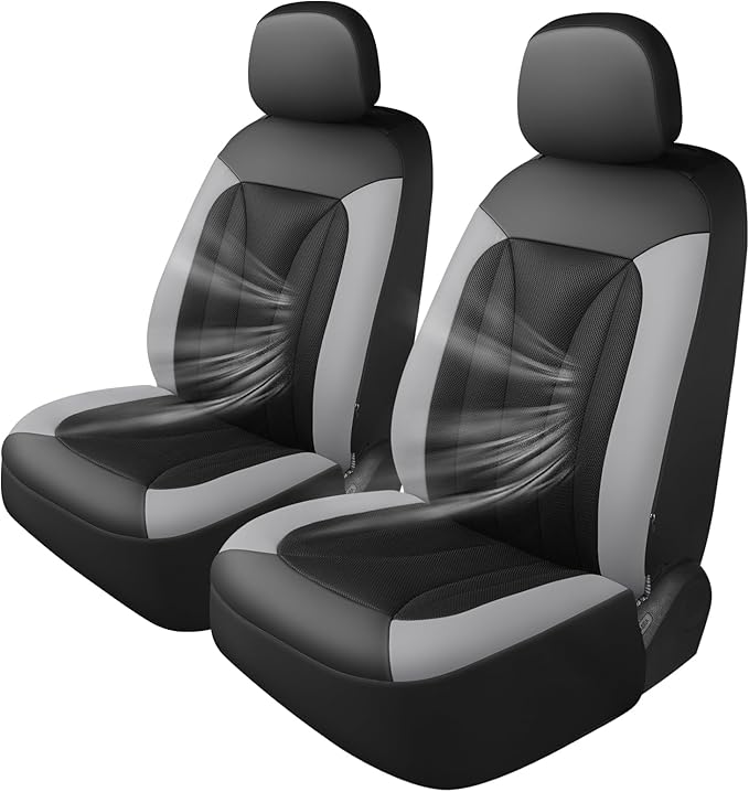 GIANT PANDA Fit Chevy Silverado 1500 2500 3500 Front Car Seat Cover, 3D Air Mesh Breathable Seat Protector, Grey(2-Pack)