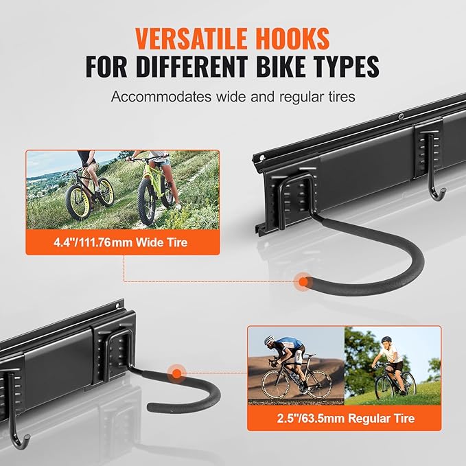 VEVOR Bike Storage Rack, 6 Bike Racks and 3 Helmets Hooks, Wall Mount Bike Storage Hanger, Home & Garage Organizer, Customizable for Various Bike Sizes, Adjustable Holder, Holds Up to 300 lbs, 51-inch