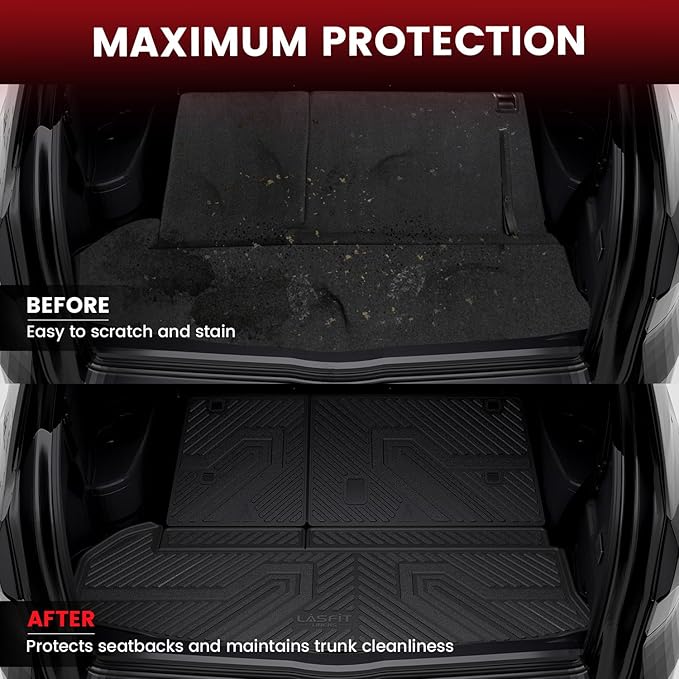 LASFIT Floor Mats&Trunk Mat for Toyota Highlander 2014-2019(Not for Hybrid), All Weather TPE Mats Floor Liner for Highlander LE/Limited/SE/XLE, Black(Not fit 2nd Row Bench Seating).