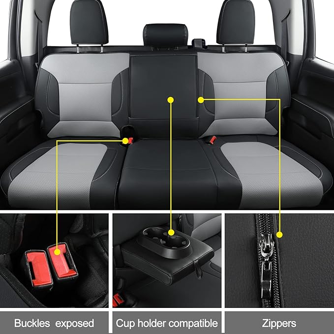 LUCKYMAN CLUB Custom Fit Seat Covers for 2019-2024 2025 Chevy Silverado Sierra 1500 Crew Cab, 2020-2024 2025 Silverado Sierra 2500 3500 Crew Cab (Black&Gray)