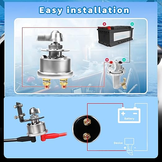 200A Battery Disconnect Switch 12V 48V Battery Shut Off Switch Master Power Isolator Marine On Off Kill Switch for Car, Boat, Vehicle, Truck, ATV, RV