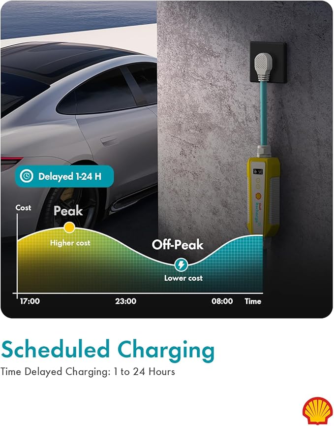 Shell Level 2 EV Charger, 40A ETL Certified Energy Star EV Charger, Home/Outdoor Portable Charging Station Adjustable Current Schedule Time Total Length 24ft Cable Adapter for J1772 Electric Cars