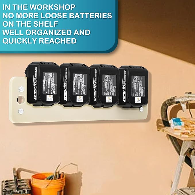 FETESNICE Battery Holder Wall Mount for Makita,4-Slot Battery Storage Rack Compatible with Makita 14.4/18V Batteries BL1815N BL1820B BL1830B BL1840B BL1850B BL1860B BL1415NBL1830B BL1450