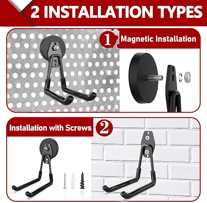 3-H Heavy Duty Magnet Garage Hooks 4 Pack, Extra Large Strong Magnetic Hooks for Hanging Cordless Power Drill, Utility Magnetic Tool Holder for Metal Cabinet, Steel Pegboard, Toolbox, Garage(Black)