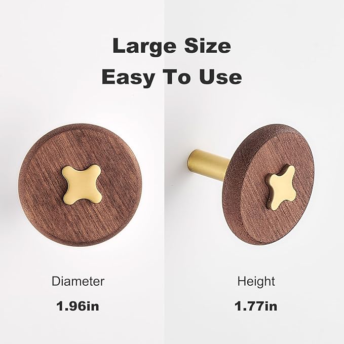Solid Brass & Sapele/Mahogany Wall Hooks 2 Pack - Decorative Heavy Duty Coat Hooks with Vintage Cross Screw Design for Entryway, Bathroom, Luxury Spaces TC008S