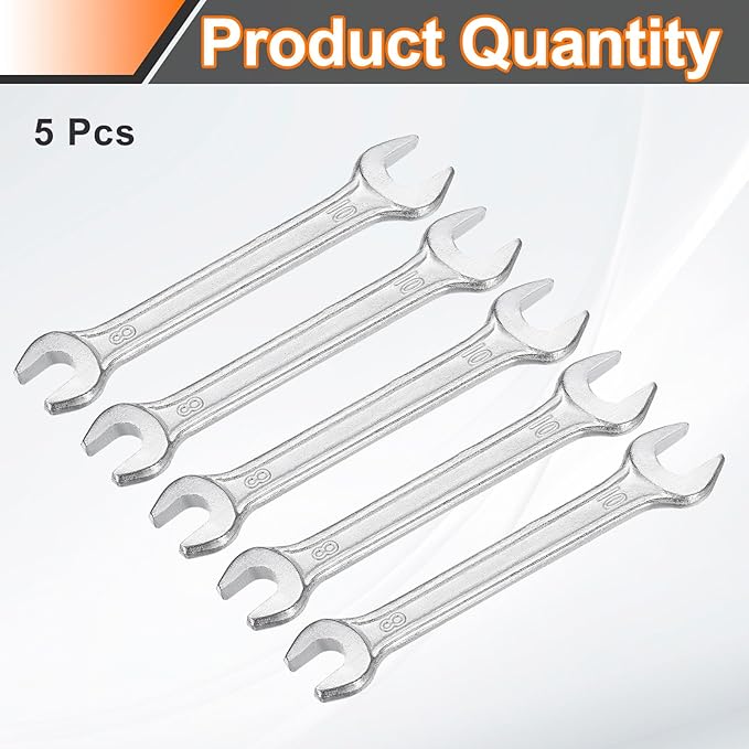 HARFINGTON 5pcs Double Open End Wrench 8mm x 10mm Metric 15 Degree Offset Angle Small Flat Head Wrench Galvanizing Open Ended Spanner for Automotive Repair Furniture Assembly