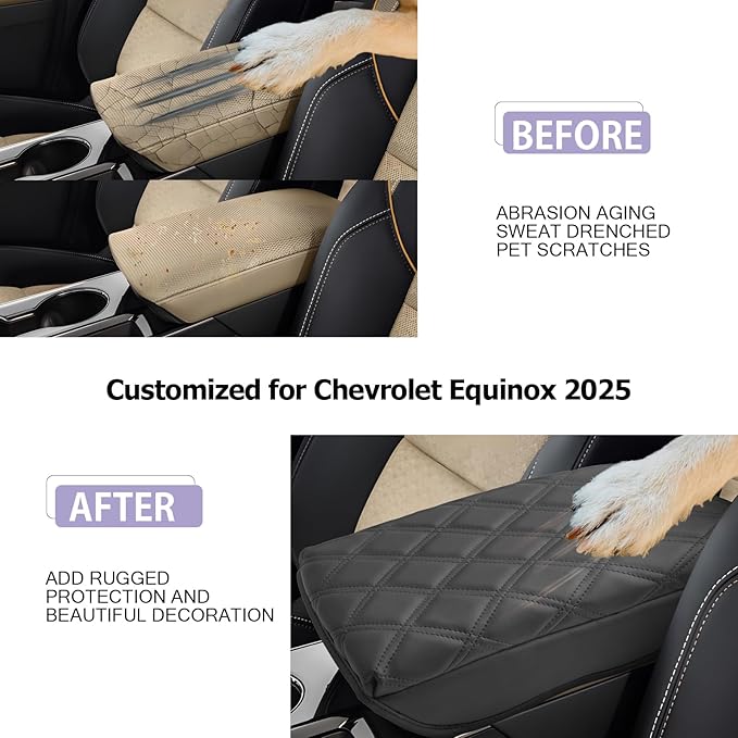 LUWU Center Console Cover Compatible with 2025 Chevrolet Equinox Accessories 2025 Equinox Armrest Cover Center Console Pad 2025 Equinox LT, ACTIV, RS Armrest Console Cover Soft Leather (Black C)
