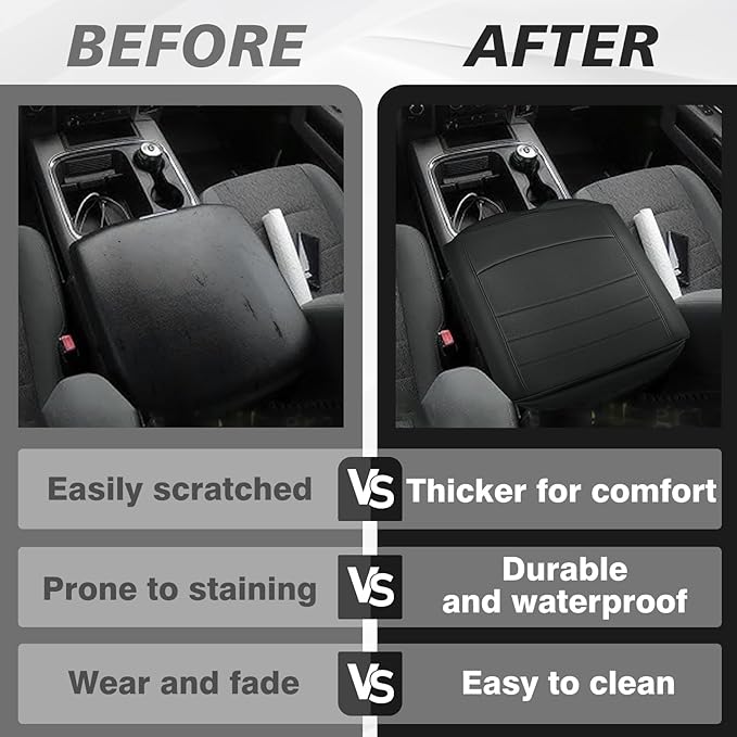 Muslogy Center Console Armrest Cover Compatible with Dodge Ram1500/2500/3500 2013-2018 Comfort Armrest Pad Arm Rest Cushion Vegan Leather Protector 1-Inch Extra Thick(Bucket Seat ONLY)